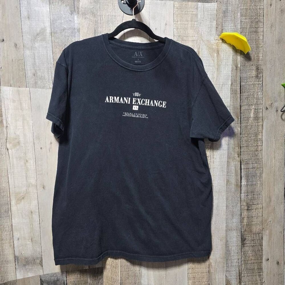 Armani Exchange Black Graphic Tee Men Large Luxury Designer Basic Streetwear